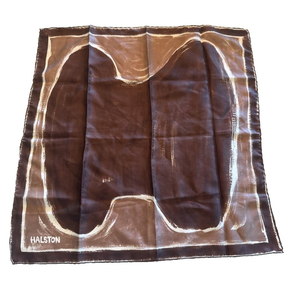 Vintage Halston Silk Scarf Abstract Brown Mod